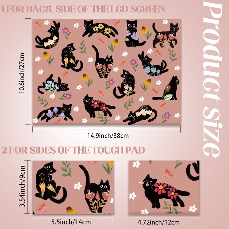 SUPERDANT Black Cat Laptop Skin Cute Kitten Holding Flowers Laptop Sticker PVC Computer Stickers Dustproof Waterproof Art Decal Protector 12" 13" 13.3" 14" 15" 15.4" 15.6" Notebook Art Decal Pink - Image 2